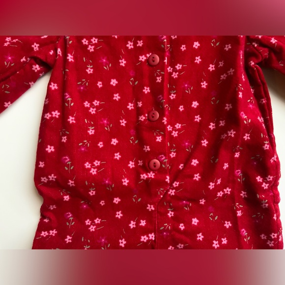 Vintage 90s Red Floral Baby Velvet Jumpsuit - Picture 4 of 9